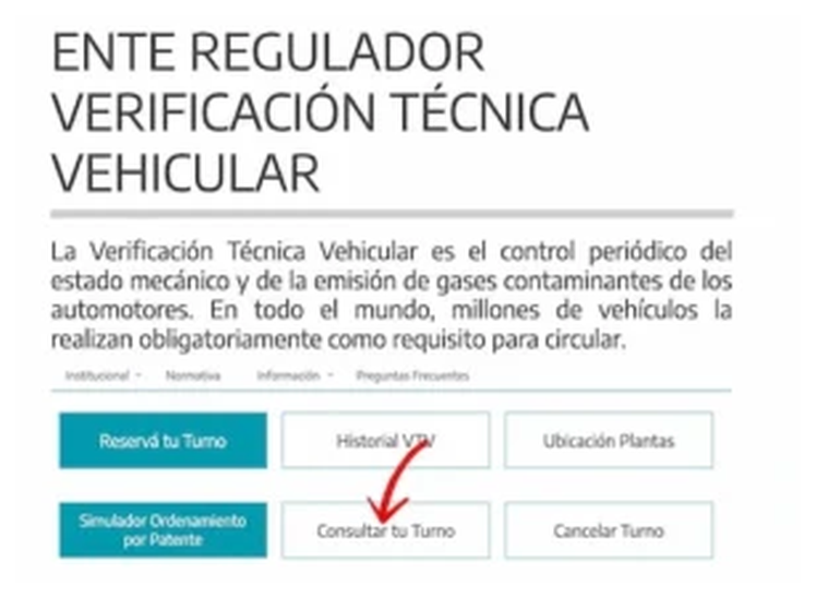 Paso 1 para consultar o cambiar el turno de la VTV en Solano